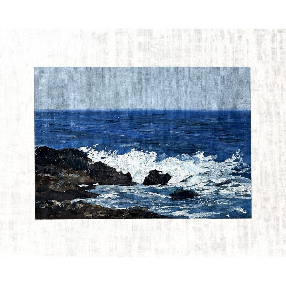 8x10 Original Oil Landscape Painting Ocean Rocks Seascape Impressionist Signed